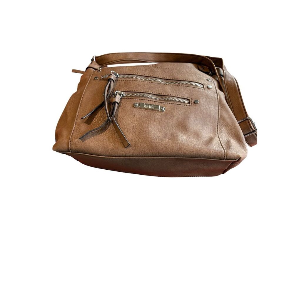 Nicole Miller Brown Faux Leather Crossbody Shoulder Bag Women Casual